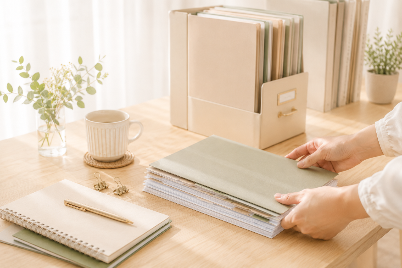 整理された帳簿書類とファイル